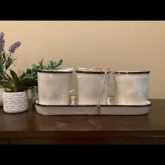 Rae Dunn HOME Planter Trio & Tray 🌱 - Picture 2 of 7